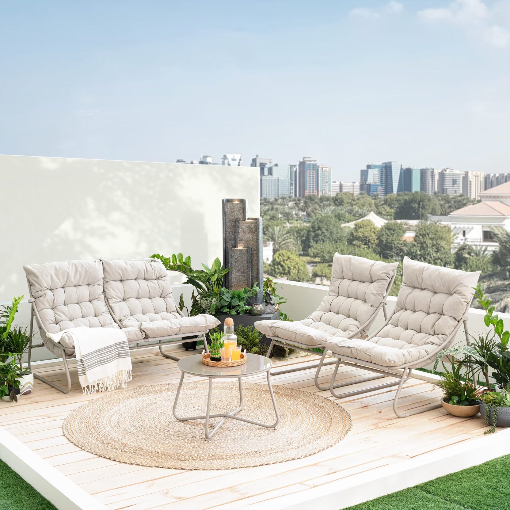 Dryveta Auren 4-Piece Outdoor Sofa Set White Steel Frame