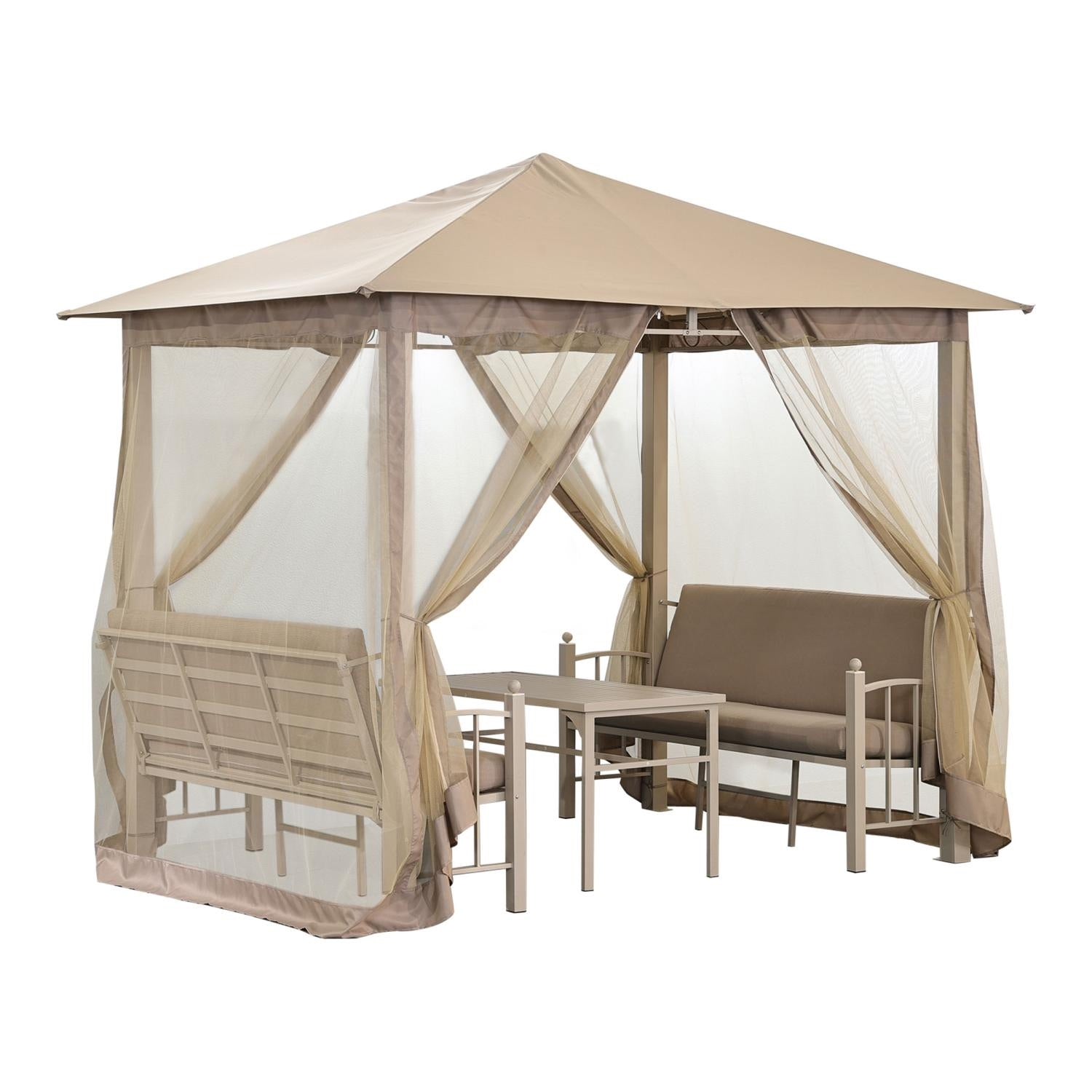 Dryveta Seren Beige Gazebo Lounge Set with Sofas and Table