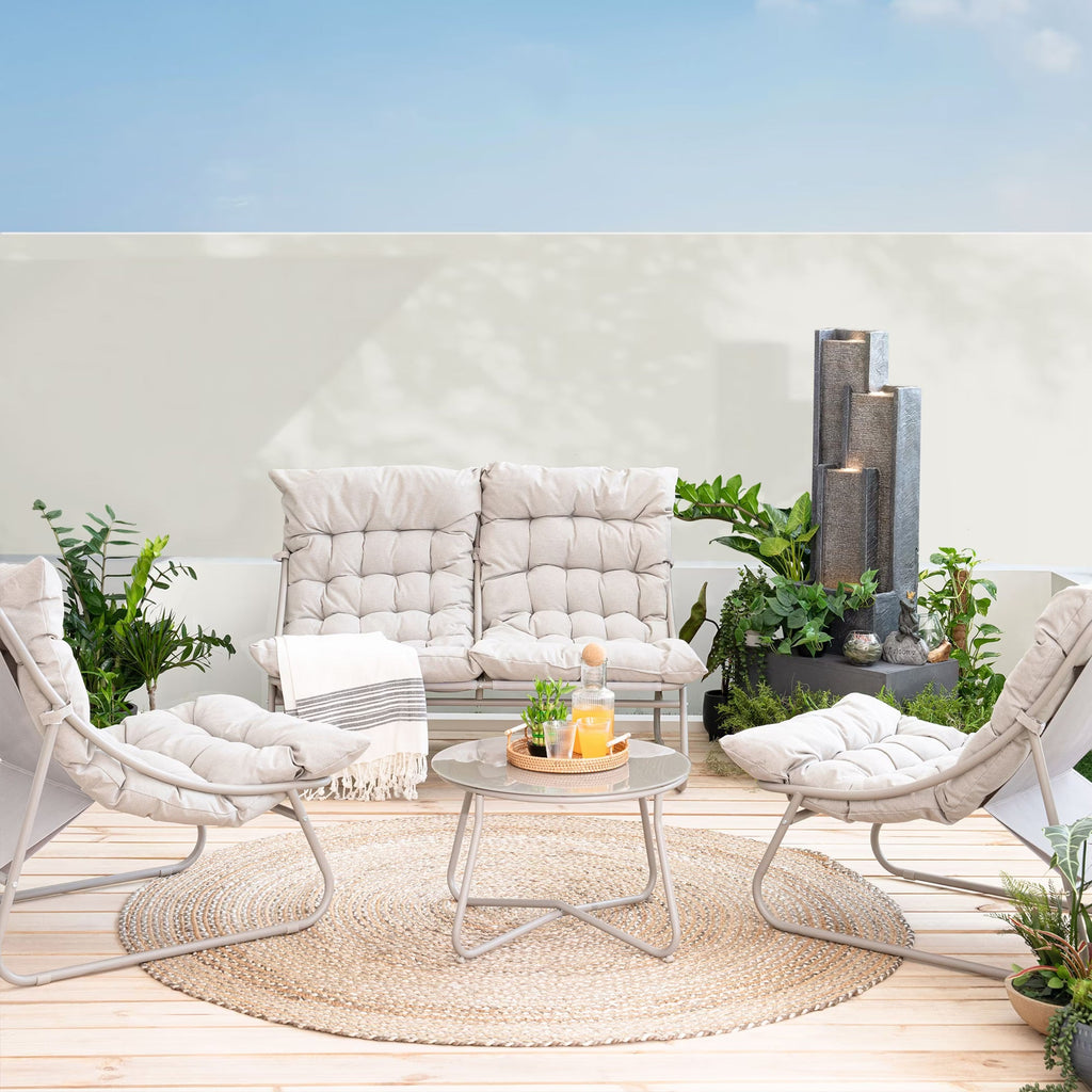 Dryveta Auren 4-Piece Outdoor Sofa Set White Steel Frame