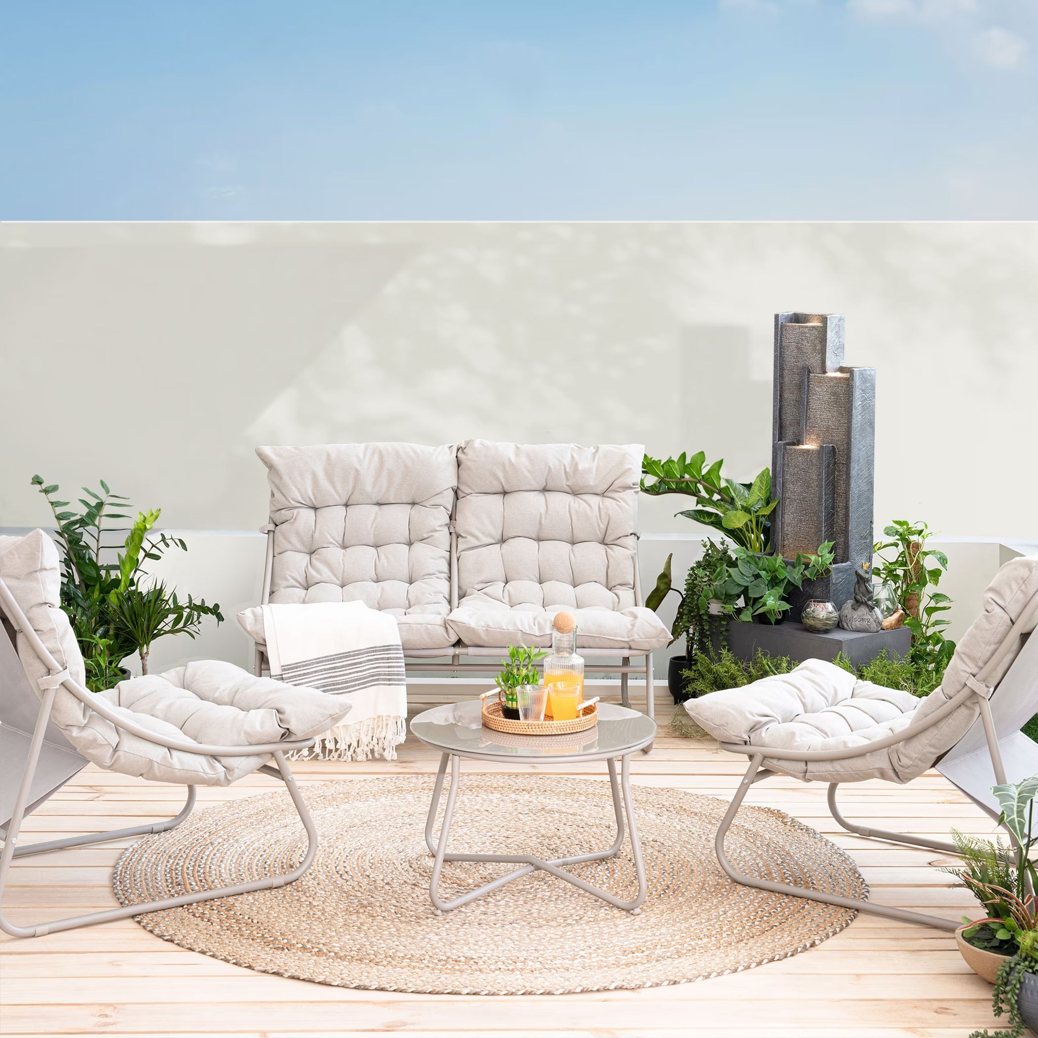 Dryveta Auren 4-Piece Outdoor Sofa Set White Steel Frame