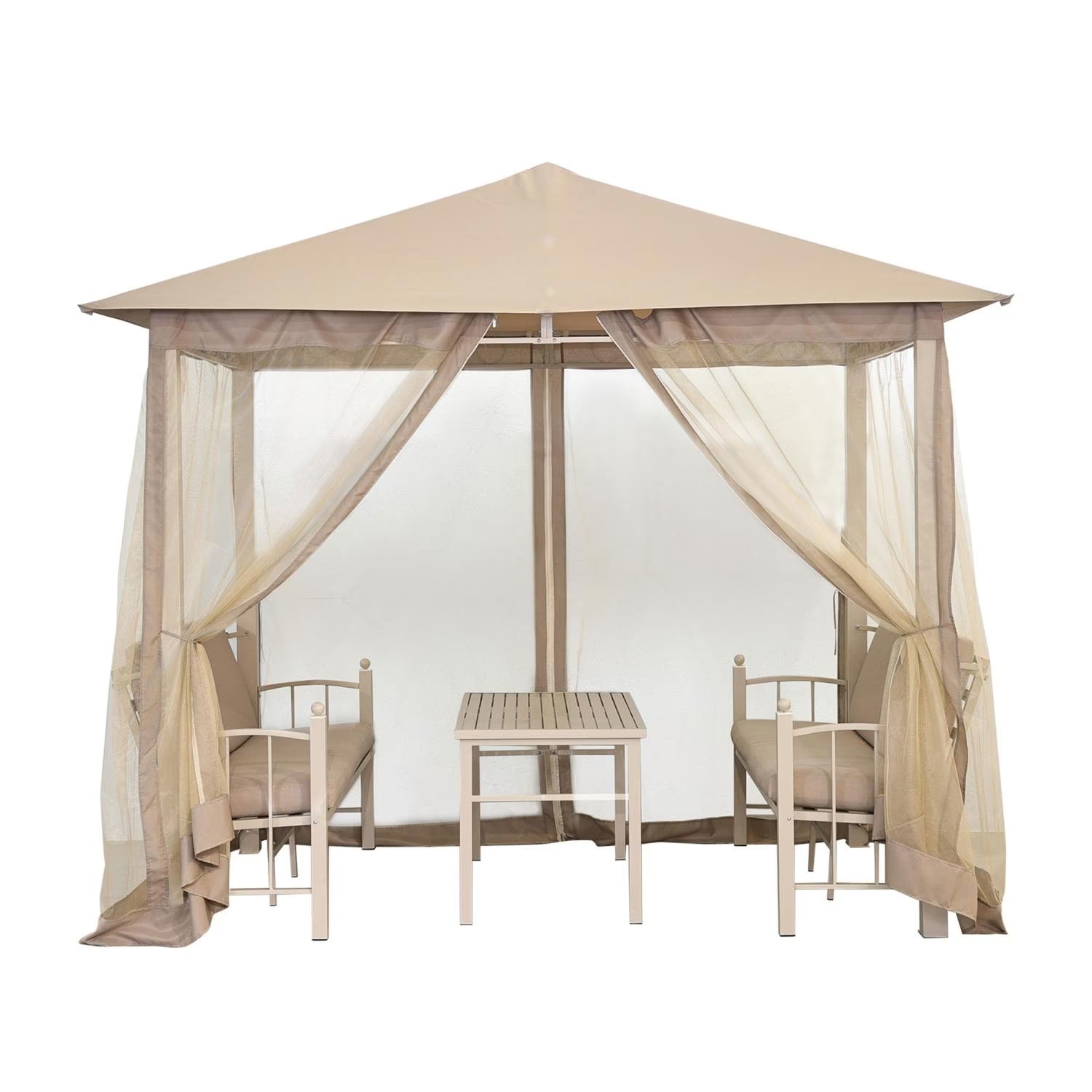 Dryveta Seren Beige Gazebo Lounge Set with Sofas and Table