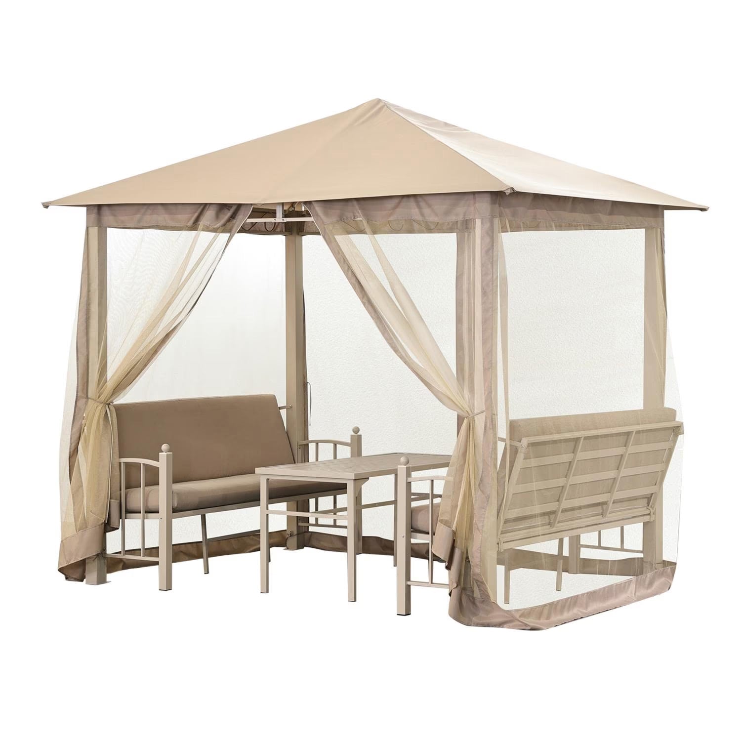 Dryveta Seren Beige Gazebo Lounge Set with Sofas and Table