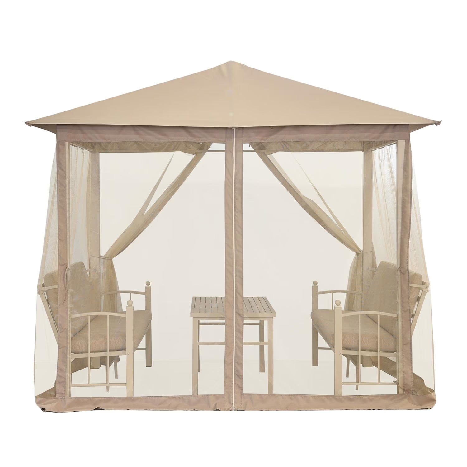 Dryveta Seren Beige Gazebo Lounge Set with Sofas and Table