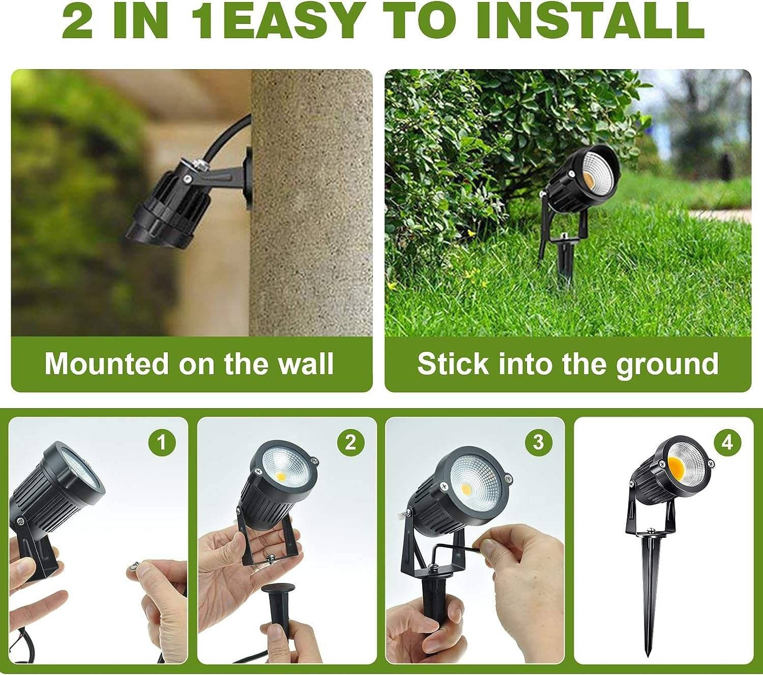 Dryveta 10-Pack LED Landscape Lights 12V 5W 3000K Outdoor Garden Spotlights IP65 Black