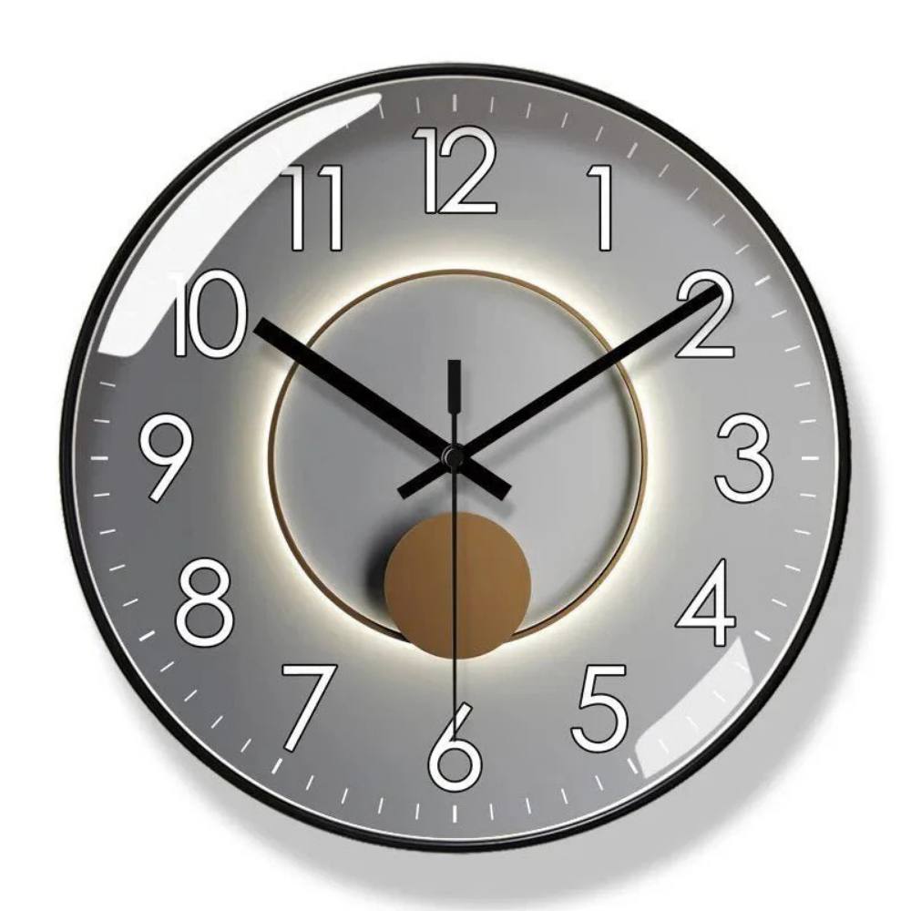 Dryveta Minimalist Silent Quartz Wall Clock Glass Front 11.8in Black